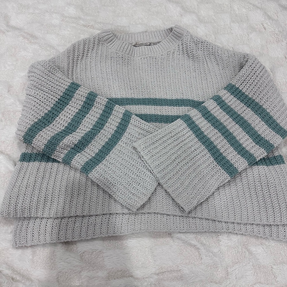 Pink Republic Gray and Teal Striped Sweater